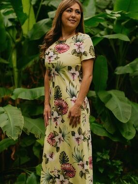 Yellow Floral Midi Dress with Ruffle Hemline